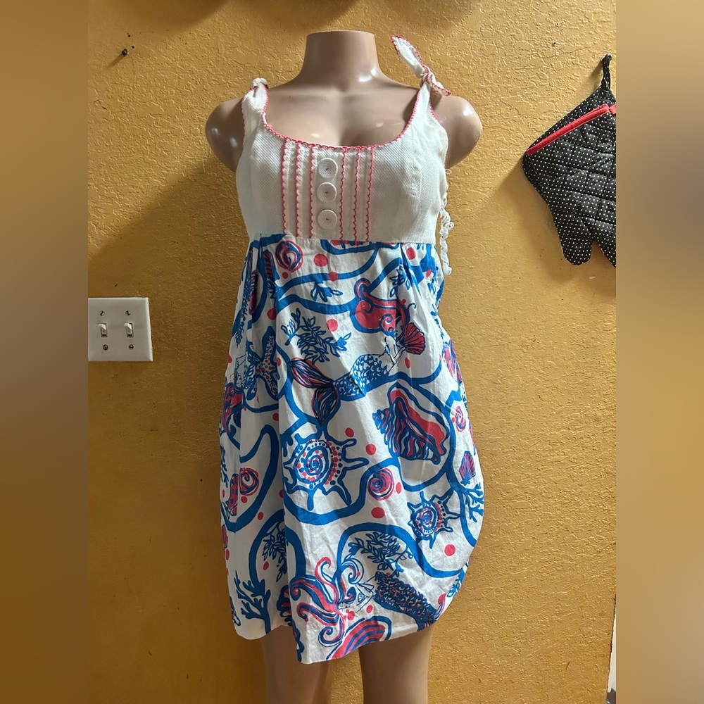 Lilly Pulitzer White and Blue Mini Dress with Pink Accents